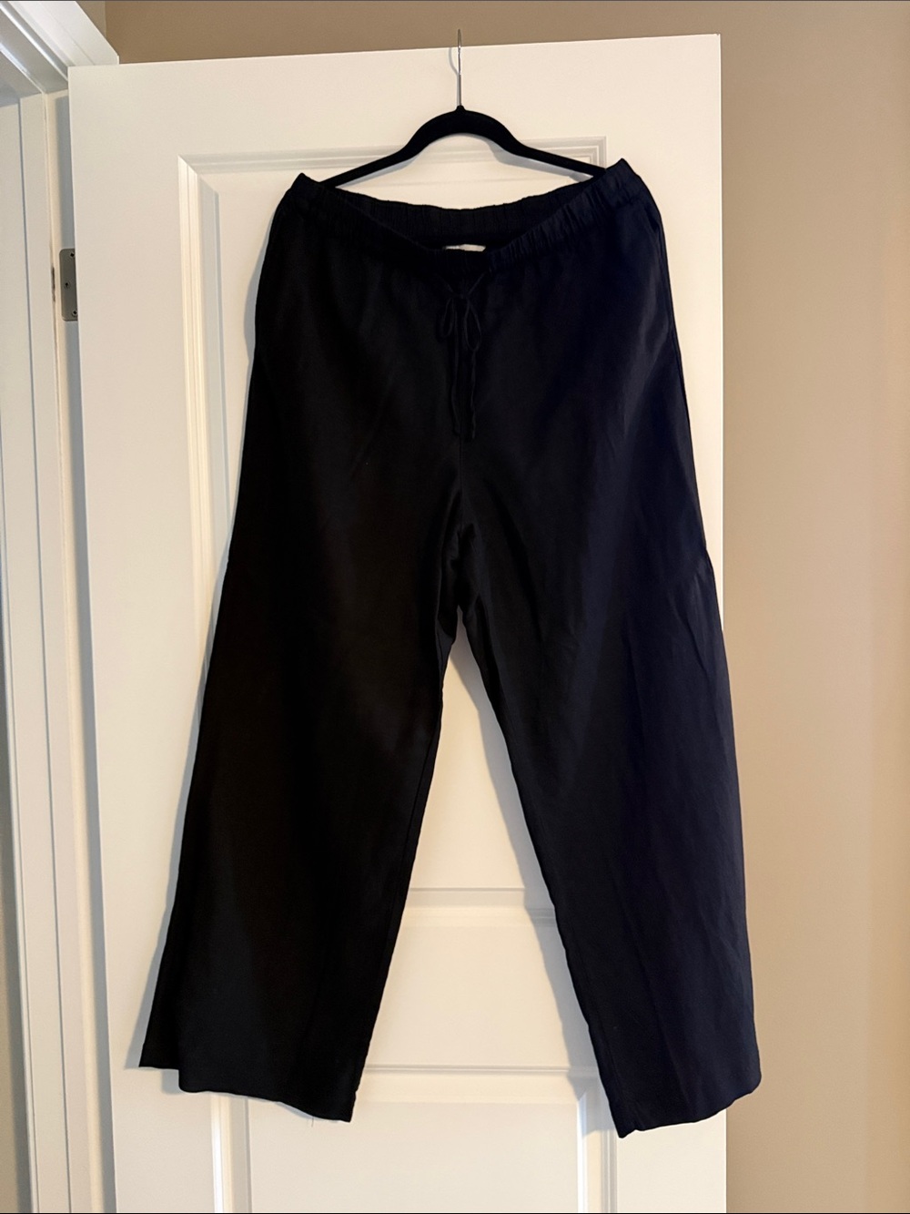 H&M Black Drawstring Linen Blend Wide Leg